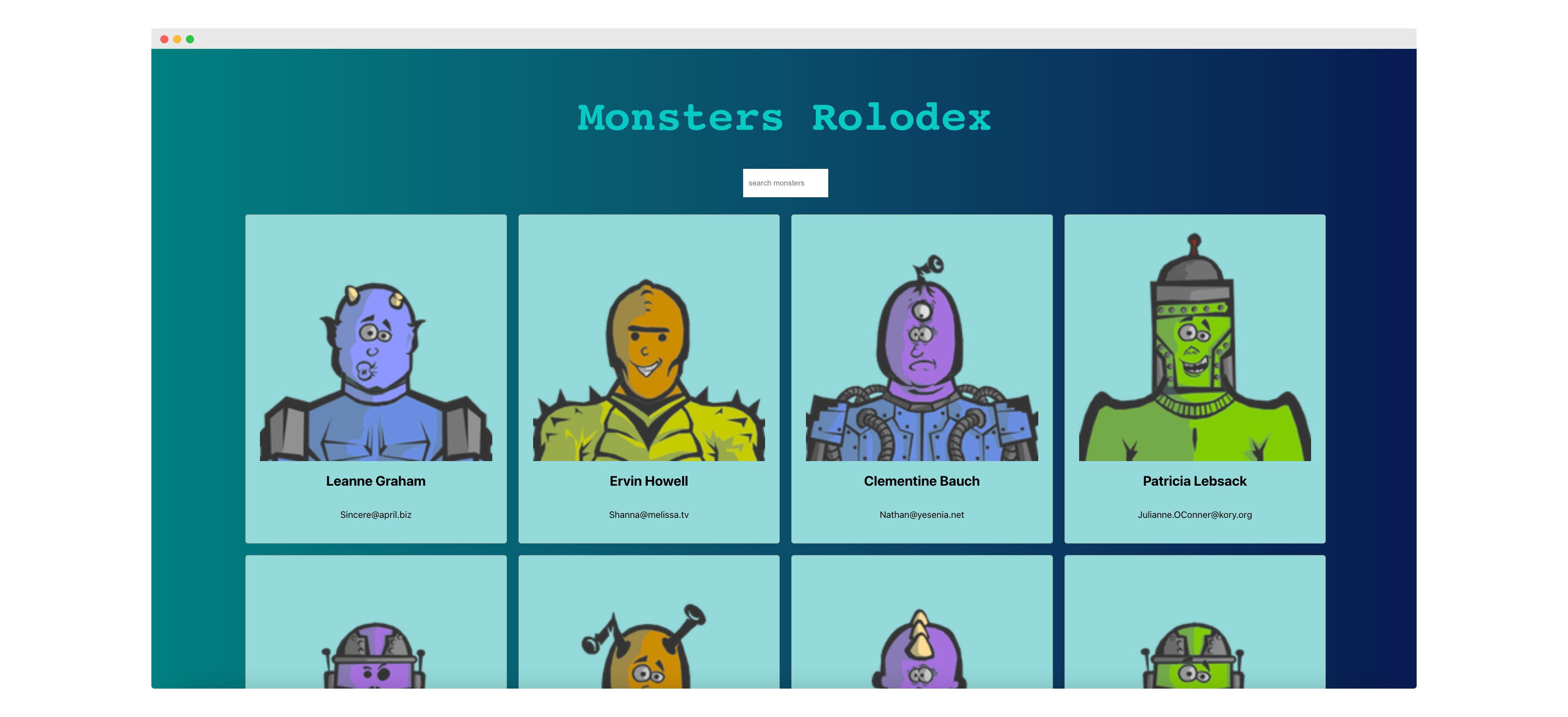 Screenshot of Monsters Rolodex