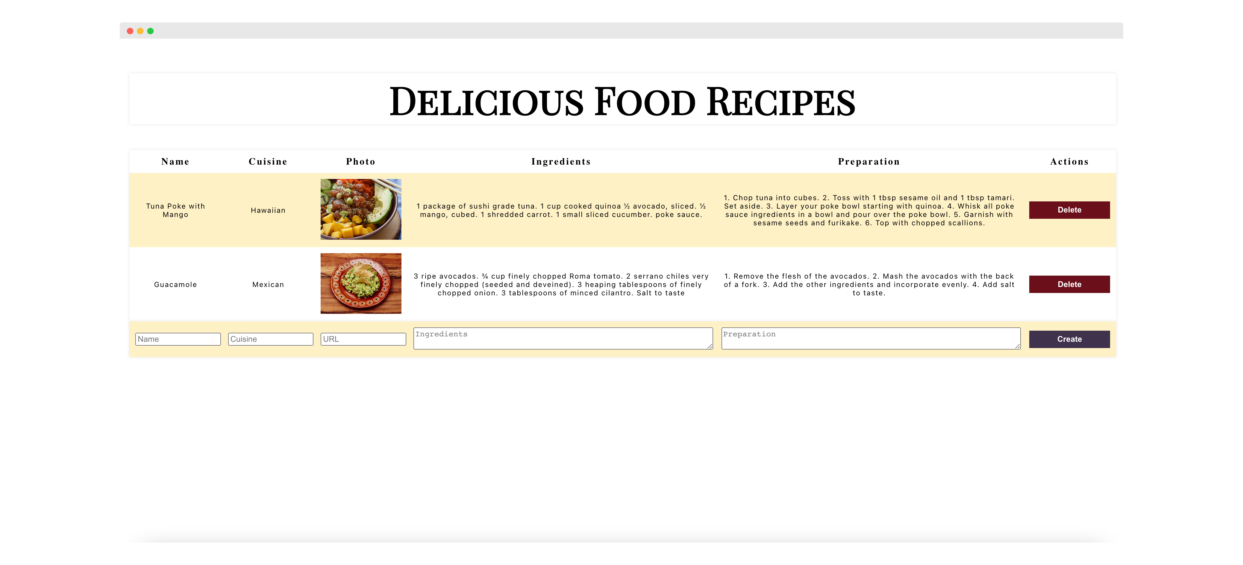 Screenshot of Recipe Tracker